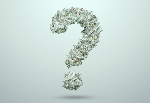 question mark made with money