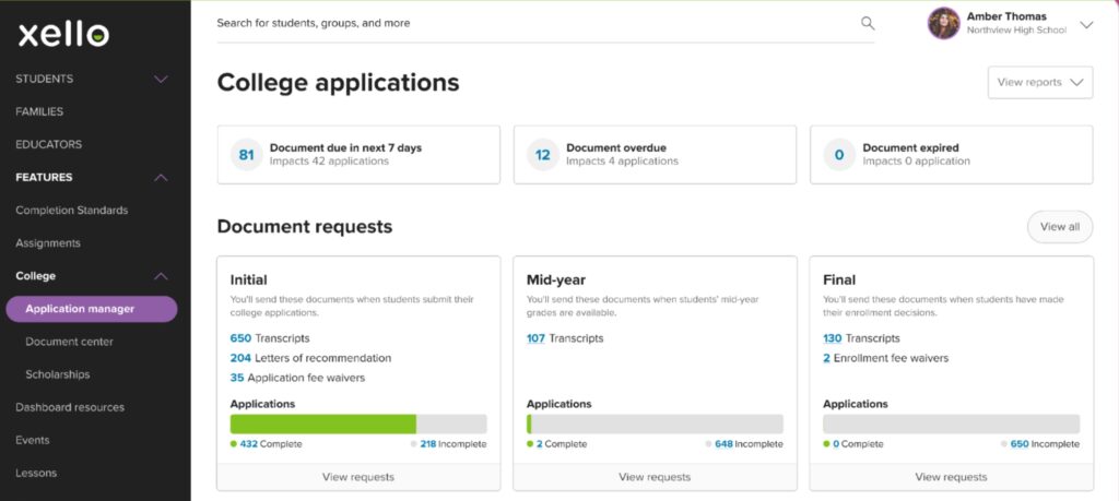 college applications dashboard